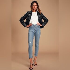 AGOLDE Nico High Rise Slim Jeans in Headlines, Button Fly, Size 27, Split Hem